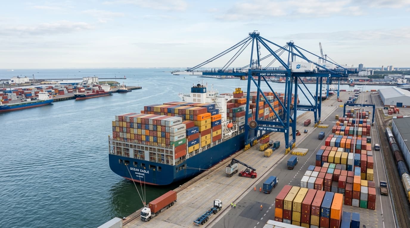 Navio cargueiro e logística portuária de comércio exterior